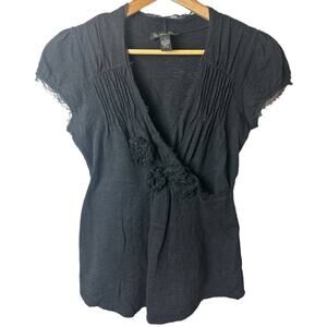 INC Black V-Neck Cap Sleeve Top Blouse Women's Size S